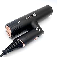 Skin Research Institute DryQ “Smart” Hair Dryer - Super Lightweight, Foldable - Powerful, Quiet Motor - Infrared and Ionic Technology - 3 Magnetic Attachments - Heat Control with Locking Switch