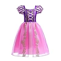 Baby Toddler Little Girls Long Hair Princess Fancy Dress Up Costume Halloween Birthday Party Outfit Purple Gown
