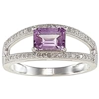Sterling Silver Split Shank Amethyst and Pave Diamond Ring (1/3ct) - Several Gemstone Options