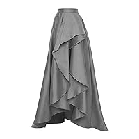 Fashion Fuchsia Ruffle High Low Satin Skirt Women Party Zipper Maxi Dress