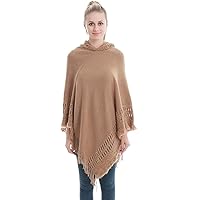 RanRui Ladies' Hooded Cape with Fringed Hem winter fall knitted Crochet Poncho