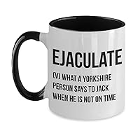 Funny Ejaculate Yorkshire Slang gift, Rude British Humour Gift Idea for him, Two Tune mug (Pink)