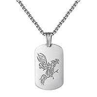 Men's and Women's Stainless Steel Chinese Dog Tag Zodiac Signet Pendant Necklace with Chain Amulet Jewelry