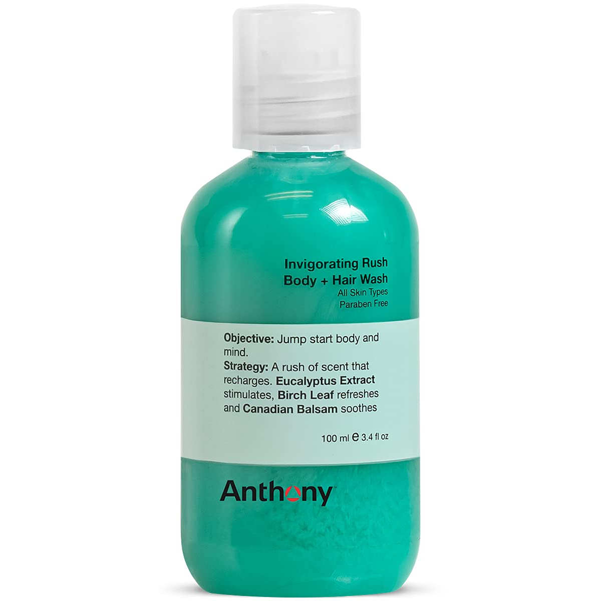 Anthony Mens Body Wash and Shampoo: Invigorating Rush 2-In-1 Liquid Gel Soap & Hair Shampoo – Pine Wood Scent Contains Eucalyptus Extract, Canadian Balsam & Birch Leaf 3.4 Fl. Oz