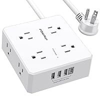 10Ft Surge Protector Power Strip - Flat Plug Extension Cord with 8 Widely Outlets and 4 USB Ports(1 USB C), 3 Side Outlet Extender for Home Office Dorm Room Essentials, White，ETL Listed