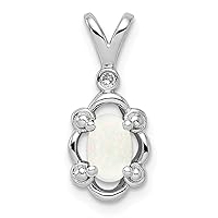 925 Sterling Silver Polished Open back Simulated Opal and Diamond Pendant Necklace Measures 17x8mm Wide Jewelry for Women