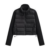 Womens Winter Crop Quilted Jackets Long Sleeve Full Zip Bomber Jacket Coats with Pockets Casual Fashion Cropped Tops