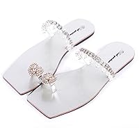 Summer Women`S Square Toe Diamond Sandals Casual Beach Pearl T-Strap Thong Flip Flops Boho Flat Slippers Silver 12