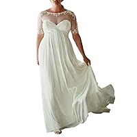 Women's Half Sleeve Lace Chiffon Wedding Dress Plus Size Beach Bridal Gowns
