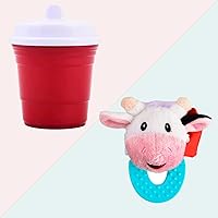 Cow Baby Teether & Red Cup Living Baby Sippy Cup 8oz, Safe and Soothing Teether & Adorably Cute Sipper for Teething Infants, Babies, Toddlers & Kids- Perfect Gifting Combo