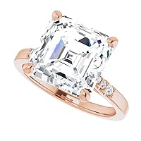 10K Solid Rose Gold Handmade Engagement Ring 5 CT Asscher Cut Moissanite Diamond Solitaire Wedding/Bridal Ring for Woman/Her Amazing Ring