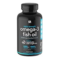 Sports Research Triple Strength Omega 3 Fish Oil Supplement - EPA & DHA Fatty Acids from Wild Alaskan Pollock - Heart, Brain & Immune Support for Adults, Men & Women - 1250 mg Capsules (90 ct)