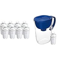 Brita Standard Replacement Water Filters, 8 Count & Large Water Filter Pitcher for Tap and Drinking Water with 1 Replacement Filter, 10 Cup Capacity, BPA Free, Blue