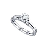 Sonia Jewels 10k White Gold Round Diamond Halo Wedding Band Bridal Ring Set (1/4 Cttw)