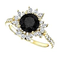 Love Band 3.00 CT Blooming Flower Black Diamond Ring 14k Yellow Gold, Floral Black Onyx Engagement Ring, Halo Flower Black Diamond Ring, Nature Inspired Ring, Engagement Ring For Her