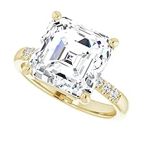 Asscher Cut Moissanite Ring, 5 CT Center Stone, Yellow Gold, Wedding or Engagement Ring