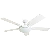Prominence Home Emporia, 52 Inch Contemporary Indoor LED Ceiling Fan with Light, Remote Control, Dual Mounting Options, Dual Finish Blades, Reversible Motor - 51021-01 (Bright White)