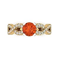 Clara Pucci 1.45 Brilliant Round Cut Solitaire Red Simulated Diamond Accent Anniversary Promise Engagement ring Solid 18K 2 tone Gold