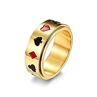 Poker Ace of Spades Fidget Ring Stainless Steel Playing Card Spade Ace Poker Spinner Rings for Anxiety Mens Womens Playing Cards Lucky Wedding Band, Black Gold Silver (Gold, 5)