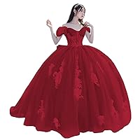 Women's Off Shoulder Quinceanera Dresses 3D Floral Ball Gown Puffy Tulle Sweet 16 Dresses Lace Prom Evening Dress
