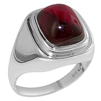 Gents Solid 925 Sterling Silver Synthetic Cabochon Ruby Mens Mans Signet Ring - Sizes 6 to 13 Available