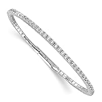 Sterling Silver Rhodium-plated CZ Flexible Bangle Bracelet