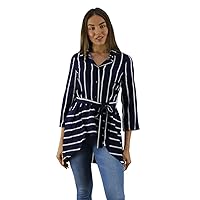 Wholesale Womens Polyester Blue Stripped Long Back Collar Blouse, 6 Pieces (2S, 2M, 2L) Pack of 1