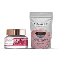 minature Pack of Rose Body Butter (50g) and French Pink Clay Powder (227g) | DIY Face Mask & body Butter | Skincare combo | Daily care | Without Harmful chemicals | Non-sticky & Gressy Body butter