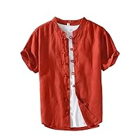 Cotton Linen Shirt Men's Short Sleeve Shirt for Men
