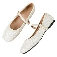 Dear Time Women's Vintage Mary Jane Shoes Ankle Strap Square Toe Flats Uniform Dress Shoes Ballet Flats