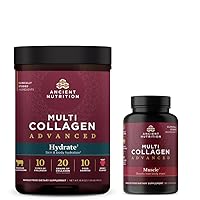 Ancient Nutrition Multi Collagen Advanced Powder Hydrate, Mixed Berry, 30 Servings + Multi Collagen Advanced Capsules Muscle, 90 Count