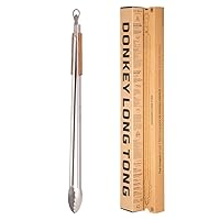 BBQ Tongs 32 inch Extra Long Grill Tongs - Donkey Long Tong - Stainless Steel, Locking Tongs, Bottle Opener, Wooden Handles, Premium Tongs
