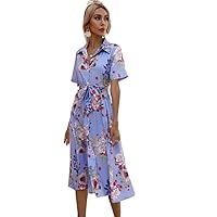 Chic Exclusive Women Maxi Dress Beige Single Breasting Button Floral Printed Short Sleeve Summer Long Midi Bohemia Dress
