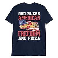 God Bless American and Pizza Funny 4th of July Unisex T-Shirt Navy