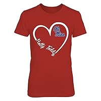 FanPrint Ole Miss Rebels T-Shirt - Heart 3/4Shirt - Women's Tee/Red/XL
