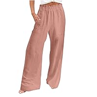 Flowy Wide Leg Pants for Women Baggy Lounge Trousers Ladies High Waist Palazzo Pant Ruched Elastic Waist Sweatpant