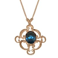 Solid 18k Rose Gold Natural London Blue Topaz Womens Pendant & Chain - Choice of Chain lengths