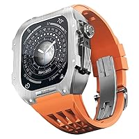 XNWKF Luxus-Uhrenarmband, für Apple Watch 8/7/6/5/4/Series Metallgehäuse + Fluorkautschuk Luxus-Uhrenarmband für iWatch 44 mm 45 mm Uhrenarmband-Modifikationsset, Upgrade Uhrenarmband und Gehäuse