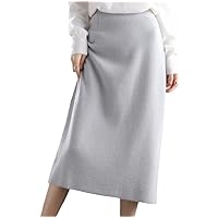 100% Wool Skirt Autumn Winter Mid-Length Skirt Women High Waisted Cashmere Thick A-Line Knit Skirt