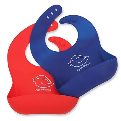 Happy Healthy Parent Silicone Baby Bibs Easily Wipe Clean - Comfortable Soft Waterproof Bib Keeps Stains Off, Set of 2 Colors