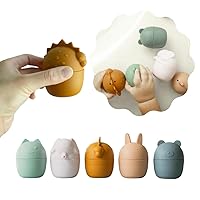 Silicone Bath Toys: Set of Five Collapsible Animals, Dishwasher Safe, Food-Grade Silicone, Cute Neutral-Colored Pool Toys