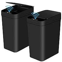 Bathroom Automatic Trash Can 2 Pack 2.2 Gallon Touchless Motion Sensor Small Slim Garbage Can with Lid Smart Electric Narrow Waterproof Garbage Bin for Bedroom Office Kitchen (Black)