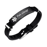 Stainless Steel Silicone Women's Medical Alert Food Drugs Allergy Awareness Bracelet Meds Allergic Disease Identity ID Bangle ICE Name Diagnose Personalized Engraved SOS Jewelry,with Aid Bag