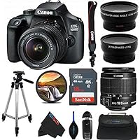 PixiBytes EOS 4000D DSLR Camera with 18-55mm f/3.5-5.6 III Lens with 50-Inch Tripod and Pixi Advanced Bundle (International Version) (Renewed)