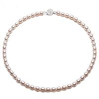 JYX Pearl Necklace 4×5mm Oval White Freshwater Cultured Pearl Necklace for Women 17