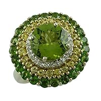 Carillon Peridot Round Shape 10MM Natural Non-Treated Gemstone 10K Yellow Gold Ring Gift Jewelry for Women & Men