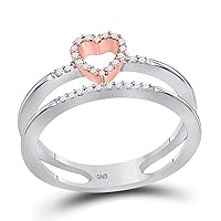 The Diamond Deal 10kt Two-tone White Gold Womens Round Diamond Split-shank Heart Ring 1/10 Cttw
