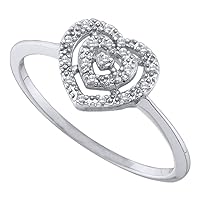 The Diamond Deal 10kt White Gold Womens Round Diamond Slender Heart Cluster Ring 1/20 Cttw