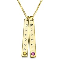 Custom Birthstone Bar Sterling Silver Name Pendant Necklace with Inspirational Messages, Initial Letter, Personalized Engravable Double Bar Necklace Exquisite Design for Women, Teen Girls As A Gift on Anniversary, Engagement, Valentines’ Day