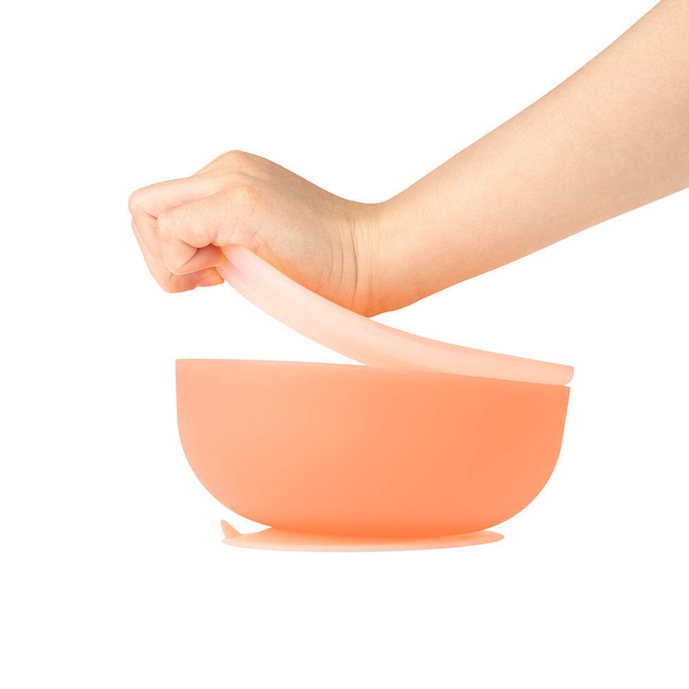 Olababy 100% Silicone Soft-Tip Training Spoon and Suction Bowl with Lid Bundle